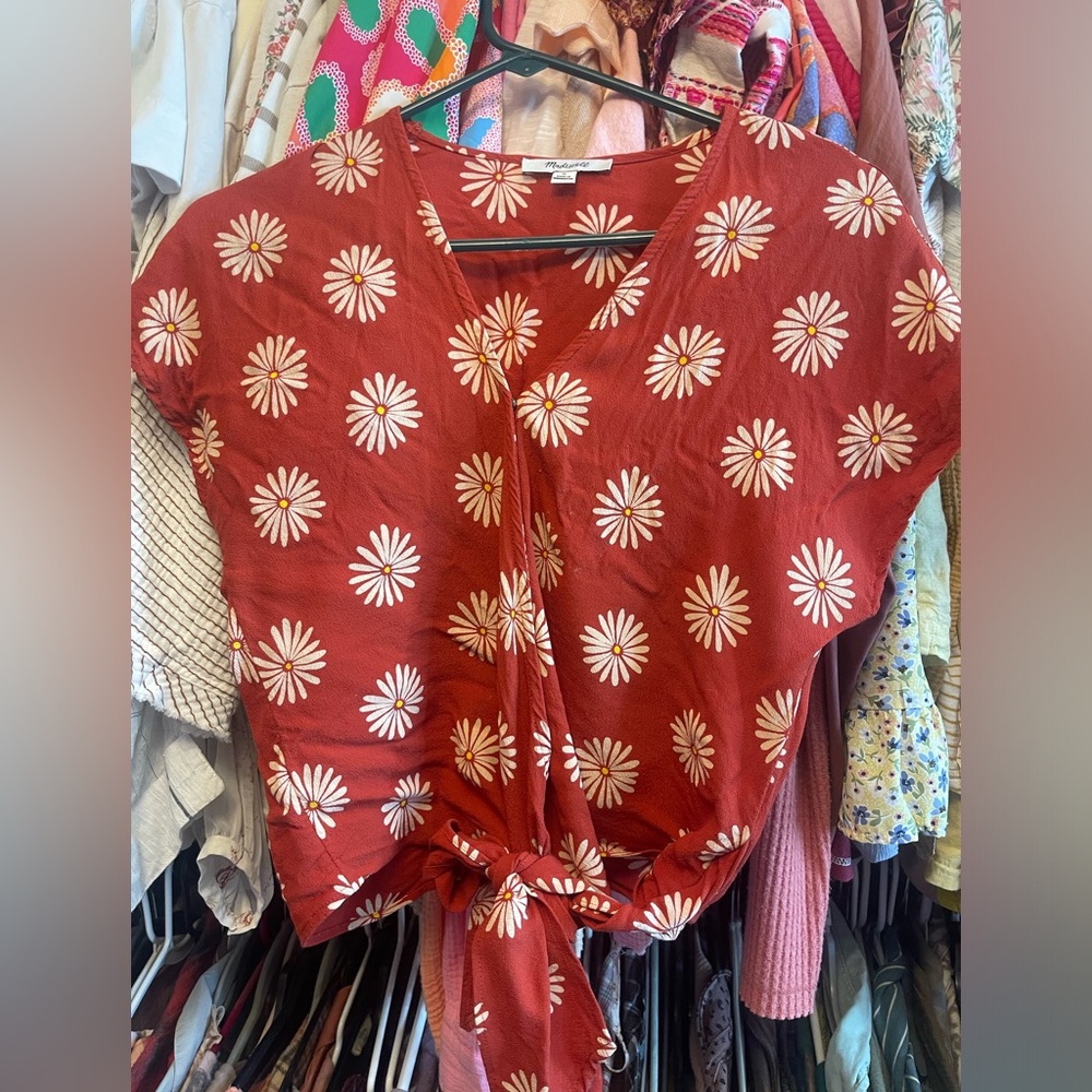 Madewell top with tie at the bottom